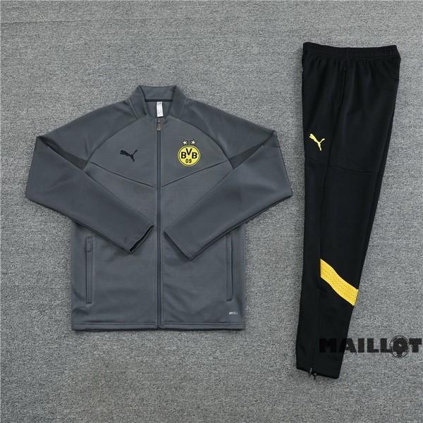 Foot Maillot Pas Cher Ensemble Complet Ropa Deportiva Con Cremallera Larga Enfant Borussia Dortmund 2022 2023 Gris I Noir