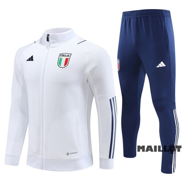Foot Maillot Pas Cher Ensemble Complet Ropa Deportiva Con Cremallera Larga Enfant Italie 2023 Blanc Bleu Marine