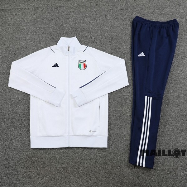 Foot Maillot Pas Cher Ensemble Complet Ropa Deportiva Con Cremallera Larga Enfant Italie 2023 Blanc Bleu Marine