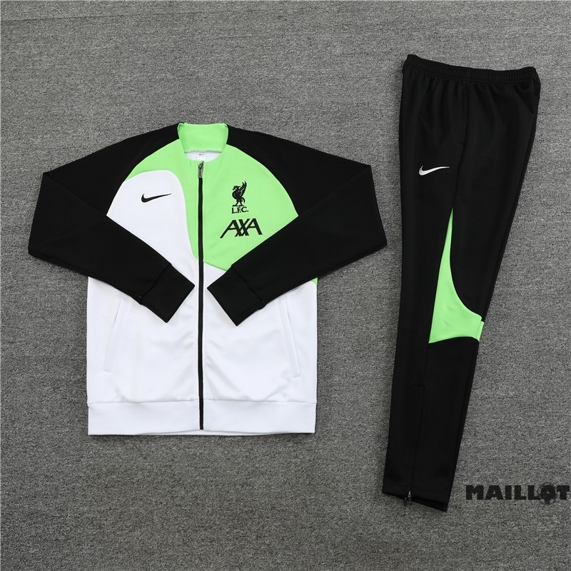 Foot Maillot Pas Cher Ensemble Complet Ropa Deportiva Con Cremallera Larga Enfant Liverpool 2022 2023 Blanc Vert Noir