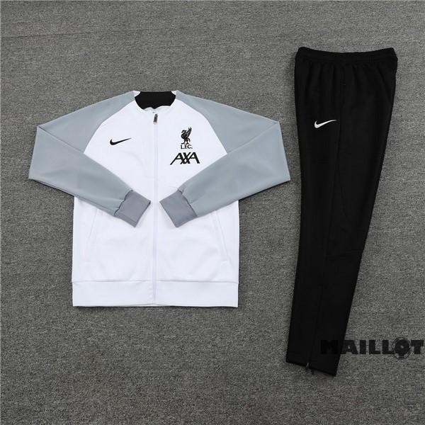 Foot Maillot Pas Cher Ensemble Complet Ropa Deportiva Con Cremallera Larga Enfant Liverpool 2022 2023 Gris Blanc Noir