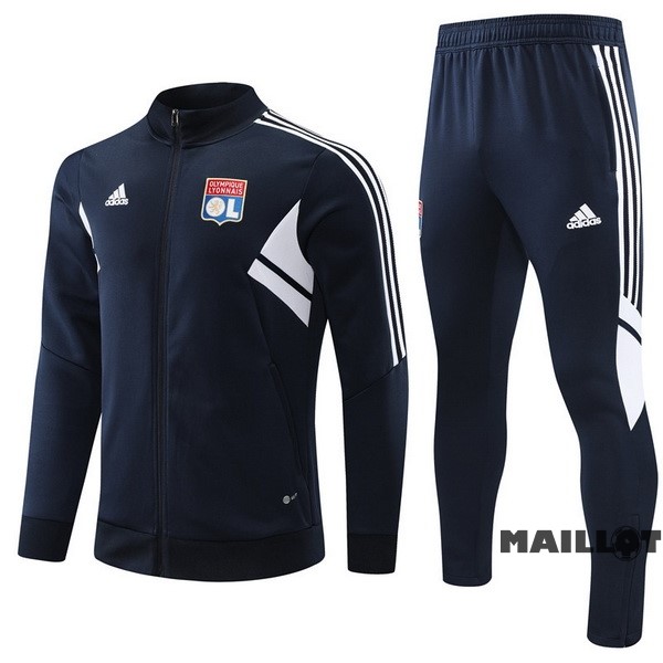 Foot Maillot Pas Cher Ensemble Complet Ropa Deportiva Con Cremallera Larga Enfant Lyon 2022 2023 Bleu Marine Blanc