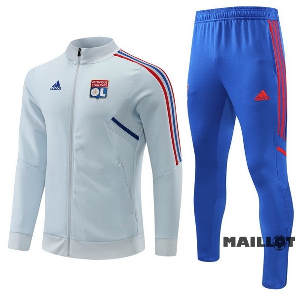 Foot Maillot Pas Cher Ensemble Complet Ropa Deportiva Con Cremallera Larga Enfant Lyon 2022 2023 Gris Bleu