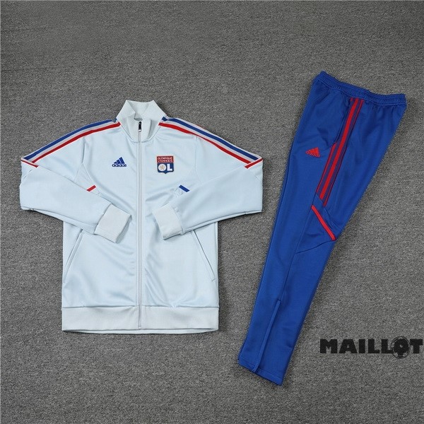 Foot Maillot Pas Cher Ensemble Complet Ropa Deportiva Con Cremallera Larga Enfant Lyon 2022 2023 Gris Bleu