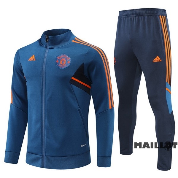 Foot Maillot Pas Cher Ensemble Complet Ropa Deportiva Con Cremallera Larga Enfant Manchester United 2022 2023 Bleu