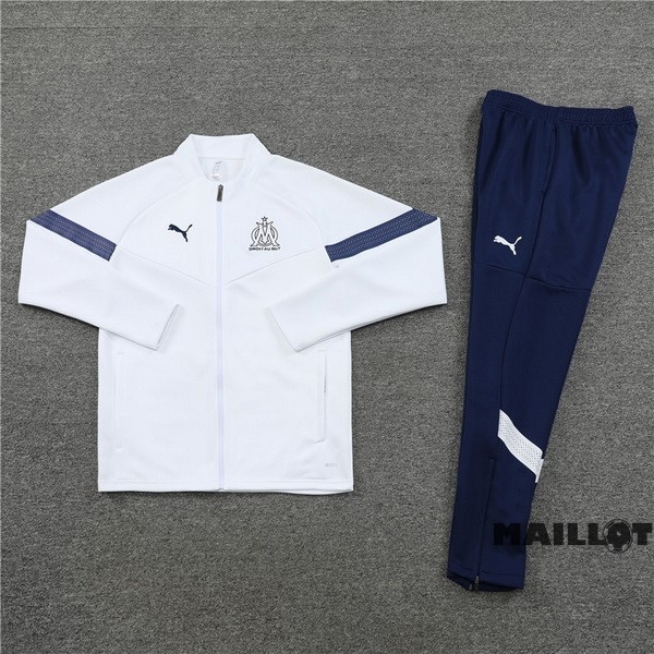 Foot Maillot Pas Cher Ensemble Complet Ropa Deportiva Con Cremallera Larga Enfant Marsella 2022 2023 Blanc I Bleu Marine