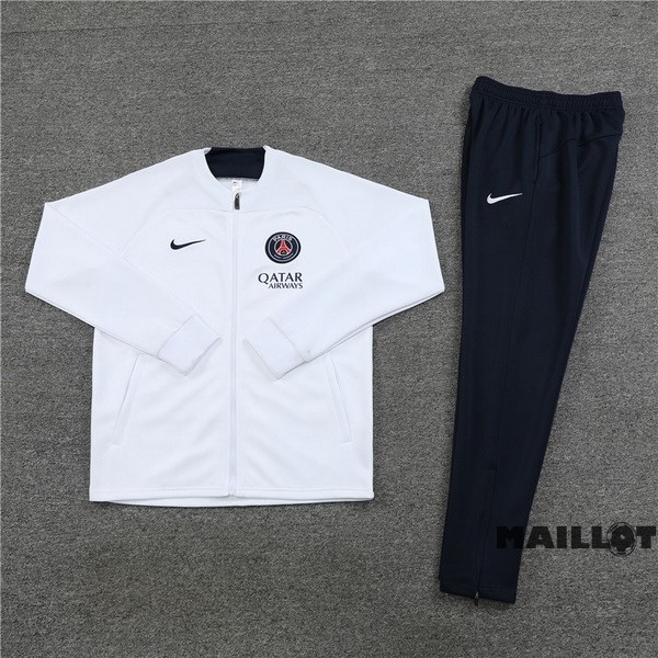 Foot Maillot Pas Cher Ensemble Complet Ropa Deportiva Con Cremallera Larga Enfant Paris Saint Germain 2022 2023 Blanc I Bleu