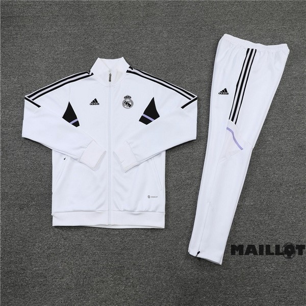 Foot Maillot Pas Cher Ensemble Complet Ropa Deportiva Con Cremallera Larga Enfant Real Madrid 2022 2023 Blanc