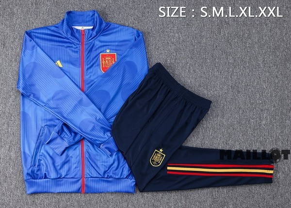 Foot Maillot Pas Cher Ensemble Complet Ropa Deportiva Con Cremallera Larga Espagne 2022 Bleu