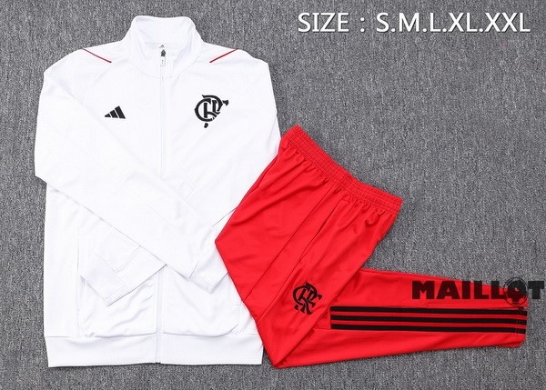 Foot Maillot Pas Cher Ensemble Complet Ropa Deportiva Con Cremallera Larga Flamengo 2023 2024 Blanc Rouge