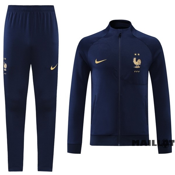 Foot Maillot Pas Cher Ensemble Complet Ropa Deportiva Con Cremallera Larga France 2022 Bleu Marine