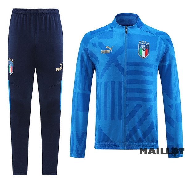 Foot Maillot Pas Cher Ensemble Complet Ropa Deportiva Con Cremallera Larga Italie 2022 Bleu