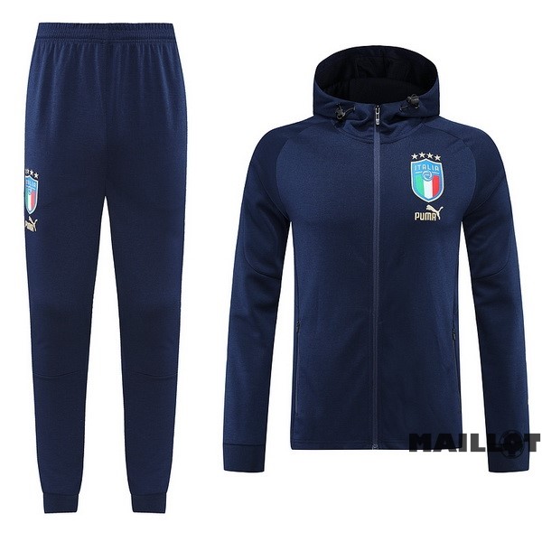 Foot Maillot Pas Cher Ensemble Complet Ropa Deportiva Con Cremallera Larga Italie 2022 Bleu Marine