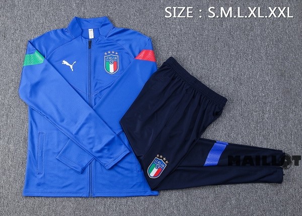 Foot Maillot Pas Cher Ensemble Complet Ropa Deportiva Con Cremallera Larga Italie 2022 III Bleu
