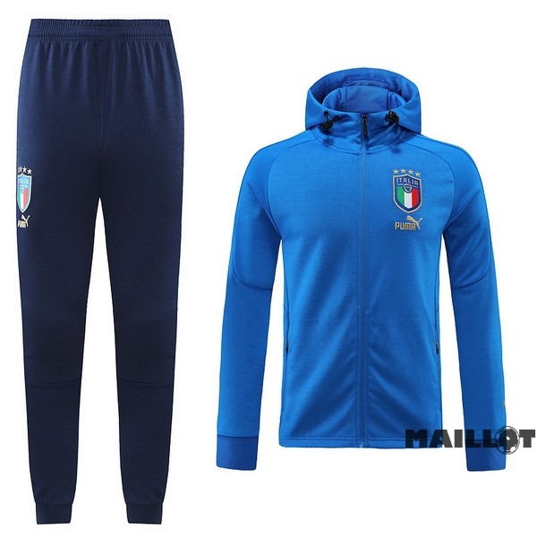 Foot Maillot Pas Cher Ensemble Complet Ropa Deportiva Con Cremallera Larga Italie 2022 II Bleu