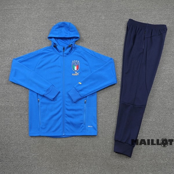 Foot Maillot Pas Cher Ensemble Complet Ropa Deportiva Con Cremallera Larga Italie 2022 II Bleu