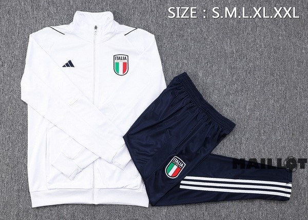 Foot Maillot Pas Cher Ensemble Complet Ropa Deportiva Con Cremallera Larga Italie 2023 Blanc I Bleu Marine
