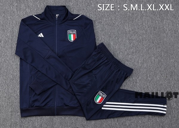Foot Maillot Pas Cher Ensemble Complet Ropa Deportiva Con Cremallera Larga Italie 2023 Bleu Marine Blanc