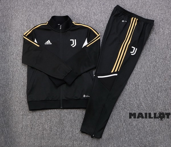 Foot Maillot Pas Cher Ensemble Complet Ropa Deportiva Con Cremallera Larga Juventus 2022 2023 Noir Blanc