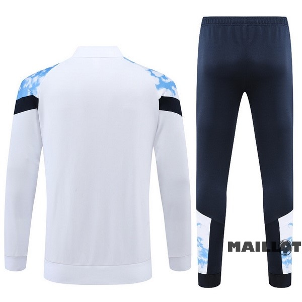 Foot Maillot Pas Cher Ensemble Complet Ropa Deportiva Con Cremallera Larga Manchester City 2022 2023 Blanc Bleu