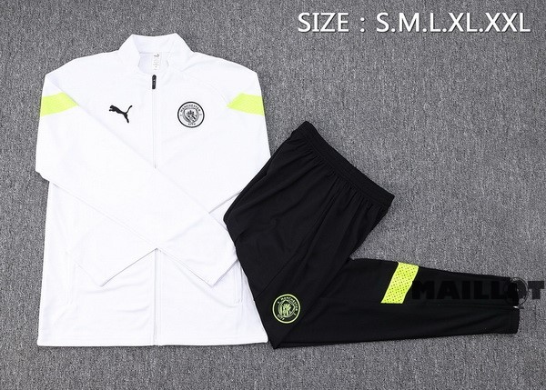 Foot Maillot Pas Cher Ensemble Complet Ropa Deportiva Con Cremallera Larga Manchester City 2022 2023 Blanc Noir
