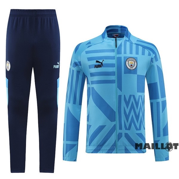 Foot Maillot Pas Cher Ensemble Complet Ropa Deportiva Con Cremallera Larga Manchester City 2022 2023 Bleu