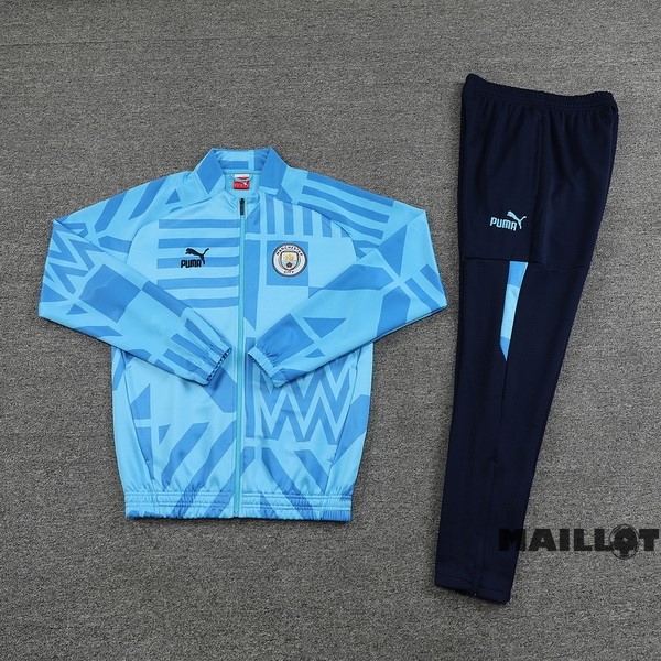 Foot Maillot Pas Cher Ensemble Complet Ropa Deportiva Con Cremallera Larga Manchester City 2022 2023 Bleu