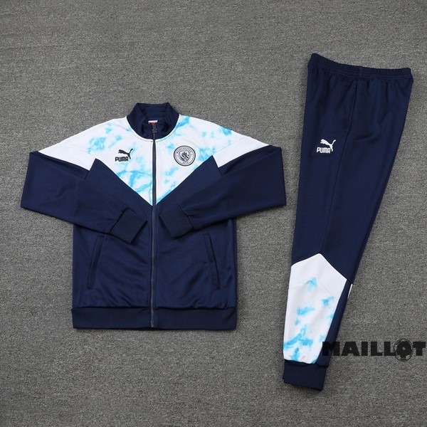 Foot Maillot Pas Cher Ensemble Complet Ropa Deportiva Con Cremallera Larga Manchester City 2022 2023 Bleu