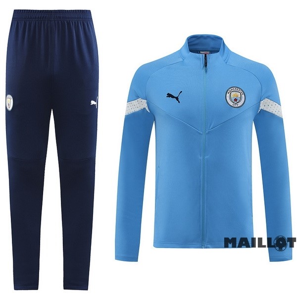 Foot Maillot Pas Cher Ensemble Complet Ropa Deportiva Con Cremallera Larga Manchester City 2022 2023 Bleu