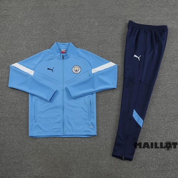 Foot Maillot Pas Cher Ensemble Complet Ropa Deportiva Con Cremallera Larga Manchester City 2022 2023 Bleu