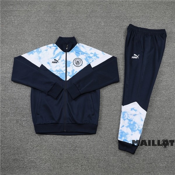 Foot Maillot Pas Cher Ensemble Complet Ropa Deportiva Con Cremallera Larga Manchester City 2022 2023 Bleu