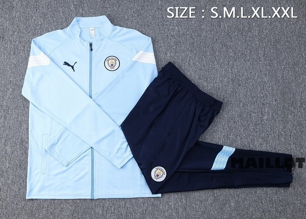 Foot Maillot Pas Cher Ensemble Complet Ropa Deportiva Con Cremallera Larga Manchester City 2022 2023 Bleu Noir
