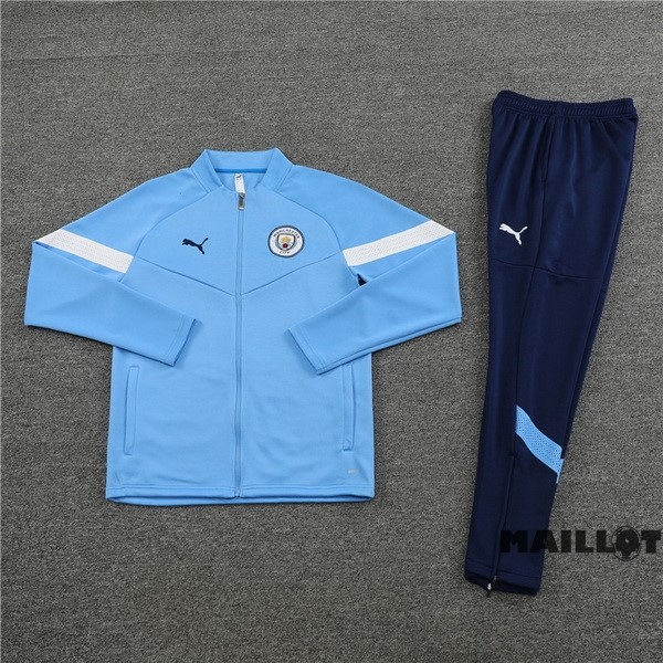 Foot Maillot Pas Cher Ensemble Complet Ropa Deportiva Con Cremallera Larga Manchester City 2022 2023 II Bleu