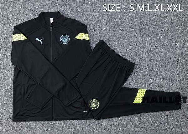 Foot Maillot Pas Cher Ensemble Complet Ropa Deportiva Con Cremallera Larga Manchester City 2022 2023 Noir