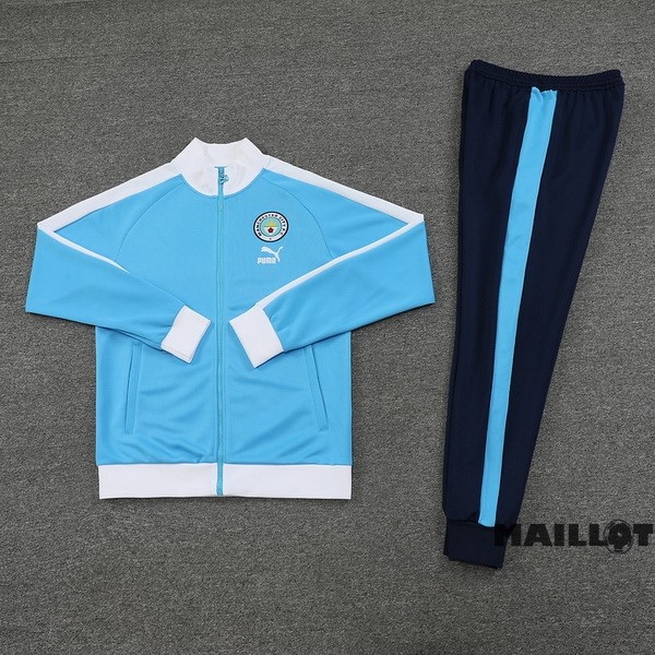 Foot Maillot Pas Cher Ensemble Complet Ropa Deportiva Con Cremallera Larga Manchester City 2023 2024 Bleu Blanc