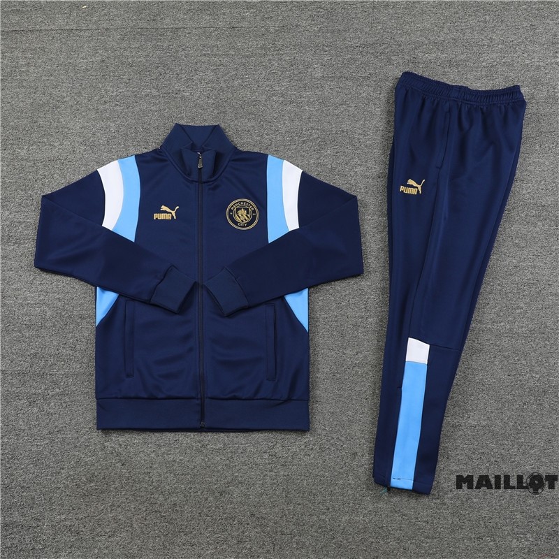 Foot Maillot Pas Cher Ensemble Complet Ropa Deportiva Con Cremallera Larga Manchester City 2023 2024 Bleu I Blanc