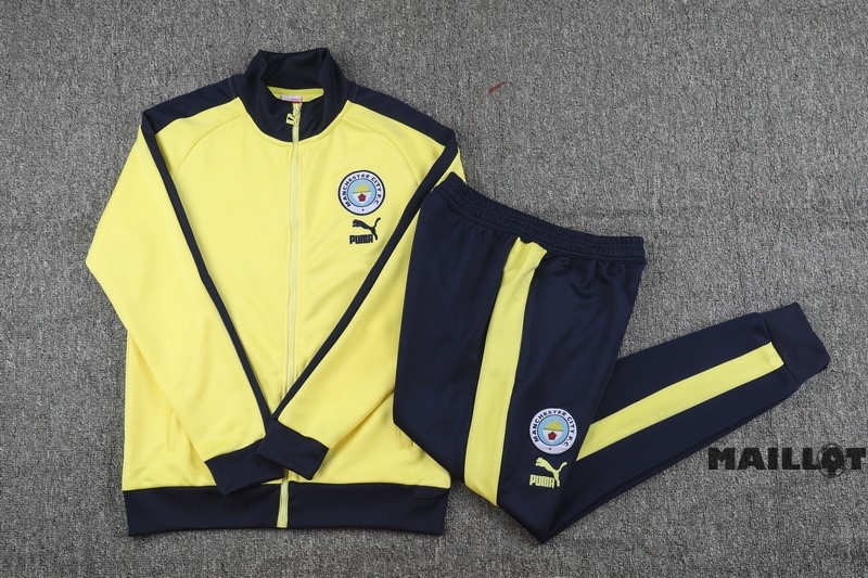 Foot Maillot Pas Cher Ensemble Complet Ropa Deportiva Con Cremallera Larga Manchester City 2023 2024 Bleu Marine I Jaune