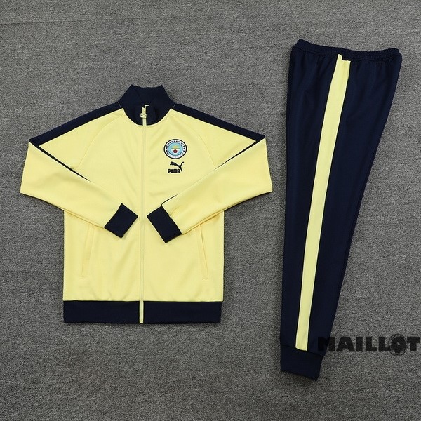 Foot Maillot Pas Cher Ensemble Complet Ropa Deportiva Con Cremallera Larga Manchester City 2023 2024 Bleu Marine Jaune