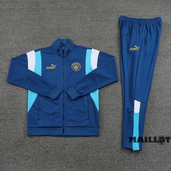 Foot Maillot Pas Cher Ensemble Complet Ropa Deportiva Con Cremallera Larga Manchester City 2023 2024 II Bleu
