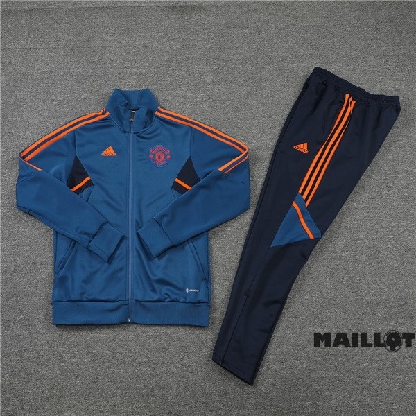 Foot Maillot Pas Cher Ensemble Complet Ropa Deportiva Con Cremallera Larga Manchester United 2022 2023 Bleu