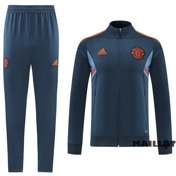Foot Maillot Pas Cher Ensemble Complet Ropa Deportiva Con Cremallera Larga Manchester United 2022 2023 Gris Bleu