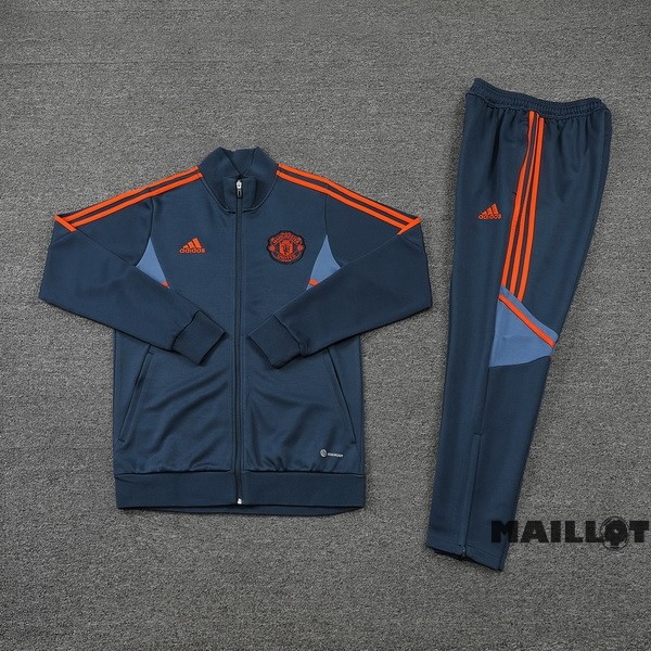 Foot Maillot Pas Cher Ensemble Complet Ropa Deportiva Con Cremallera Larga Manchester United 2022 2023 Gris Bleu