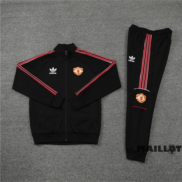 Foot Maillot Pas Cher Ensemble Complet Ropa Deportiva Con Cremallera Larga Manchester United 2022 2023 Noir
