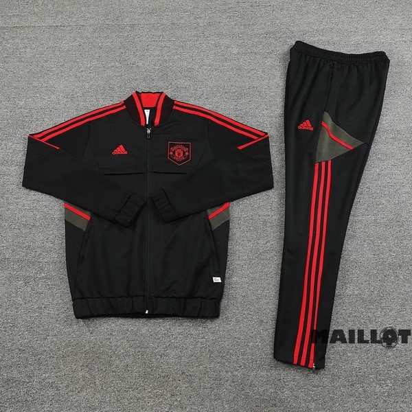 Foot Maillot Pas Cher Ensemble Complet Ropa Deportiva Con Cremallera Larga Manchester United 2022 2023 Noir