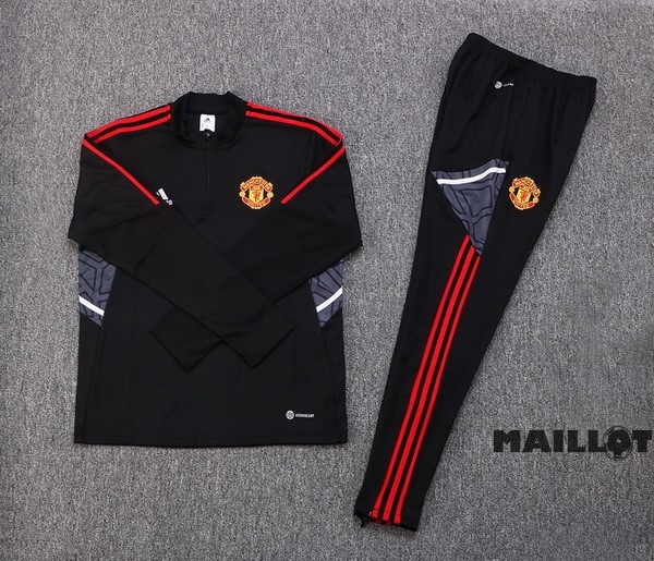 Foot Maillot Pas Cher Ensemble Complet Ropa Deportiva Con Cremallera Larga Manchester United 2022 2023 Noir