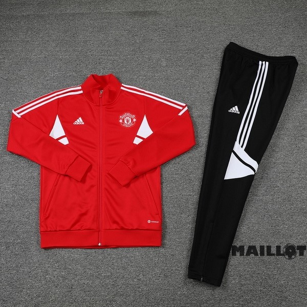 Foot Maillot Pas Cher Ensemble Complet Ropa Deportiva Con Cremallera Larga Manchester United 2022 2023 Rouge Noir