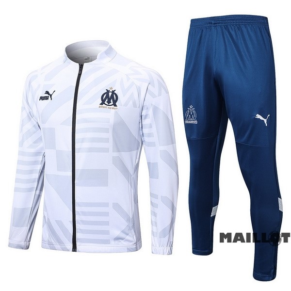 Foot Maillot Pas Cher Ensemble Complet Ropa Deportiva Con Cremallera Larga Marsella 2022 2023 Blanc Bleu