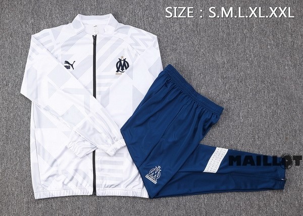 Foot Maillot Pas Cher Ensemble Complet Ropa Deportiva Con Cremallera Larga Marsella 2022 2023 Blanc Bleu
