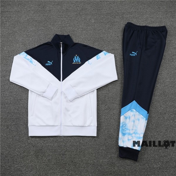 Foot Maillot Pas Cher Ensemble Complet Ropa Deportiva Con Cremallera Larga Marsella 2022 2023 Blanc Bleu