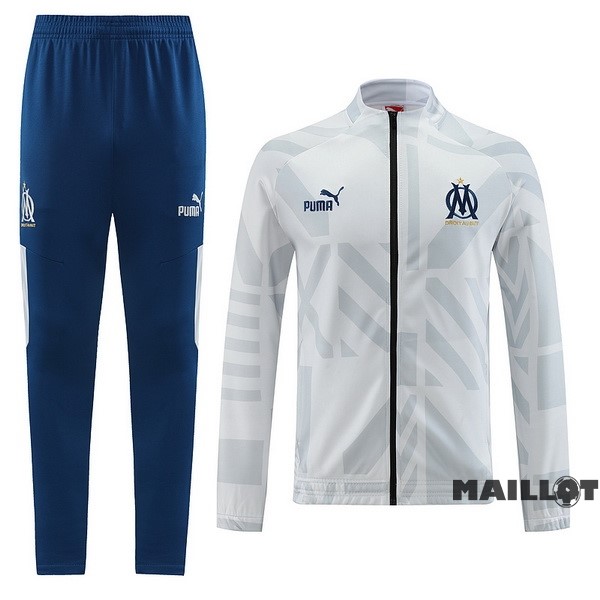 Foot Maillot Pas Cher Ensemble Complet Ropa Deportiva Con Cremallera Larga Marsella 2022 2023 Bleu Gris